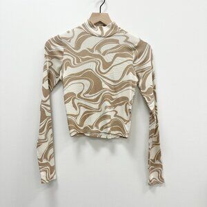 Hollister Cream Marble Mock Neck Long Sleeve Top - Small